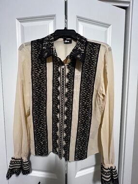 The Kooples Cream Black Lace Blouse NWT Size Med
